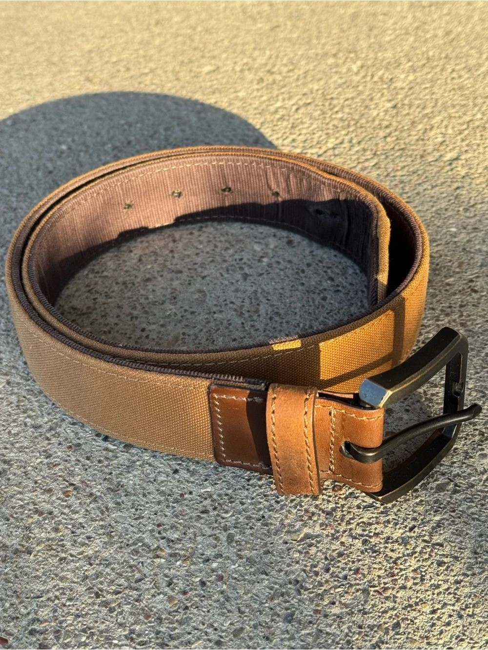 Carhartt Canvas Web Belt | Brown Leather Trim & Gunmetal Buckle | Men’s Size 32